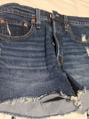 Levi's Dark Blue Distressed Denim Jean Shorts